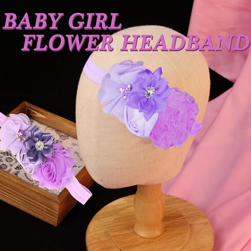 Baby Girls Rose Flower Headband Crystal Crown Fabric Flower Elastic Toddler HairBands Birthday Party Princess Hair Accessoties for Newborn Infant (Purple B, Standard Small) in Kuwait