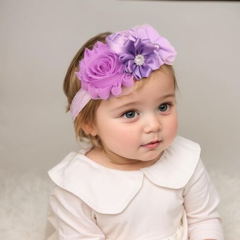 Baby Girls Rose Flower Headband Crystal Crown Fabric Flower Elastic Toddler HairBands Birthday Party Princess Hair Accessoties for Newborn Infant (Purple B, Standard Small) in Kuwait