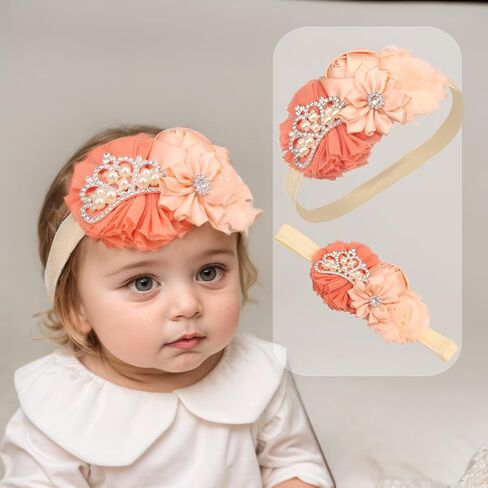 Baby Girls Rose Flower Headband Crystal Crown Fabric Flower Elastic Toddler HairBands Birthday Party Princess Hair Accessoties for Newborn Infant (Purple B, Standard Small) in Kuwait