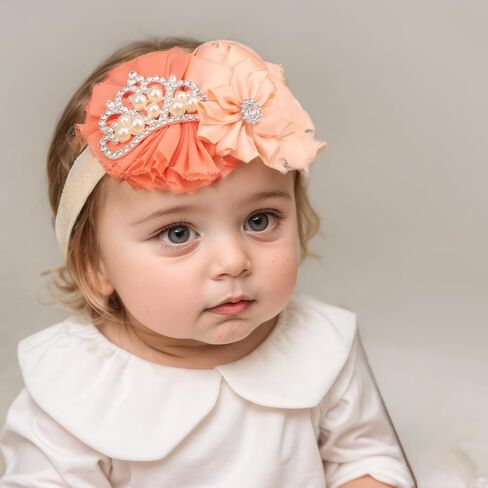 Baby Girls Rose Flower Headband Crystal Crown Fabric Flower Elastic Toddler HairBands Birthday Party Princess Hair Accessoties for Newborn Infant (Purple B, Standard Small) in Kuwait