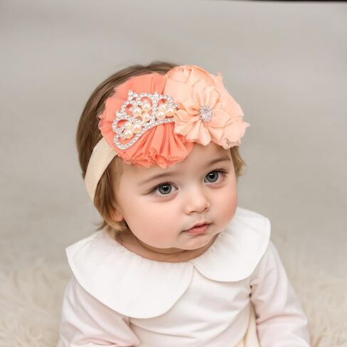 Baby Girls Rose Flower Headband Crystal Crown Fabric Flower Elastic Toddler HairBands Birthday Party Princess Hair Accessoties for Newborn Infant (Purple B, Standard Small) in Kuwait