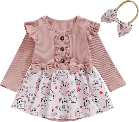 Baby Girl Thanksgiving Outfit Newborn Outfit Ribbed Ruffle Romper Dress and Headband Cute Fall Clothes in Saudi Arabia