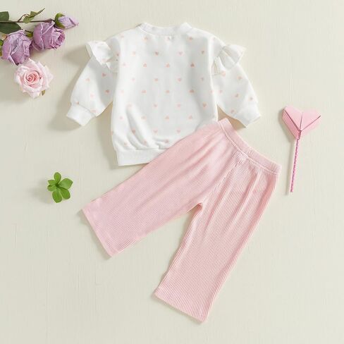 Toddler Girl Outfits Heart Print Ruffle Long Sleeve Sweatshirt and Elastic Waist Pants Set Infant Girl Spring Clothes in Saudi Arabia