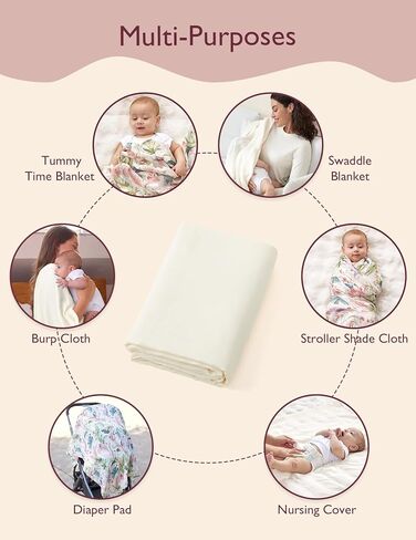 Momcozy Muslin Best Wishes Swaddle Blankets, Ultra Soft Neutral Registry Essentials, Jungle Trails & Wild Pals, Breathable Large 47'' x 47'' Newborn Boys Girls Receiving Blanket in Kuwait