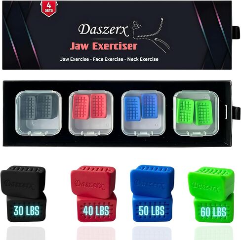 DASZERX® Sports Jaw Exerciser for Men & Women | 4 Resistance Levels Silicone Jawline Exerciser Tablets | Jaw Enhancer - Jaw, Face, and Neck Exerciser, Helps Reduce Stress and Cravings in Saudi Arabia