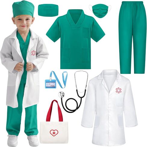 Doctor Costume for Kids, Toddler Medical Dress up Clothes with Real Stethoscope & Carry Bag, Nurse Outfit for Girls Boys Birthday Christmas Gift (Pink) in Saudi Arabia