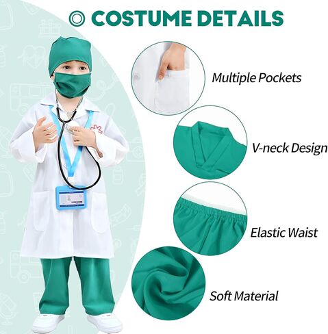 Doctor Costume for Kids, Toddler Medical Dress up Clothes with Real Stethoscope & Carry Bag, Nurse Outfit for Girls Boys Birthday Christmas Gift (Pink) in Saudi Arabia