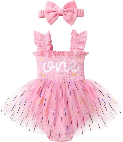 Baby Girl Sleeveless 1st Birthday Romper Dress Cake Smash Tulle Bodysuit One Year Old Strawberry Outfit with Headband in Kuwait