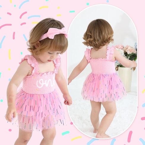 Baby Girl Sleeveless 1st Birthday Romper Dress Cake Smash Tulle Bodysuit One Year Old Strawberry Outfit with Headband in Kuwait