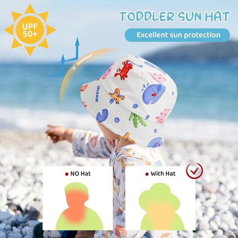 Durio Toddler Sun Hat with Adjustable Chin Strap, UPF 50+ Wide Brim Toddler Bucket Hat, Baby Summer Beach Hat for Boys Girls in Saudi Arabia