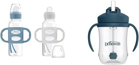 Dr. Brown's Milestones Sippy Bottle 2-Pack with Level 3 Medium-Fast Flow Nipple 6-Pack, 8oz/250mL, Green & Gray, 6m+ in Saudi Arabia