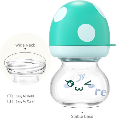 YOHKOH Newborn Glass Baby Bottles with Slow Flow Nipple for 0+ Months, Wide Neck Feeding Bottle, 2.7oz/80ml (Red, 2.7oz (Pack of 2)) in Kuwait