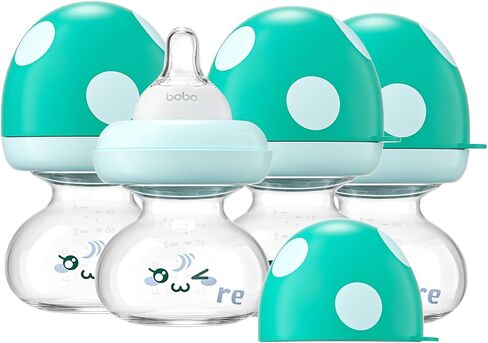 YOHKOH Newborn Glass Baby Bottles with Slow Flow Nipple for 0+ Months, Wide Neck Feeding Bottle, 2.7oz/80ml (Red, 2.7oz (Pack of 2)) in Kuwait