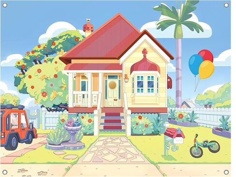 7x5FT Cartoon Dog House Backdrop, Blue Sky Birthday Polyester Photography Background for Parties, Happy Birthday Photo Booth Prop Decorations in Kuwait