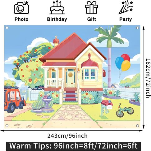 7x5FT Cartoon Dog House Backdrop, Blue Sky Birthday Polyester Photography Background for Parties, Happy Birthday Photo Booth Prop Decorations in Kuwait