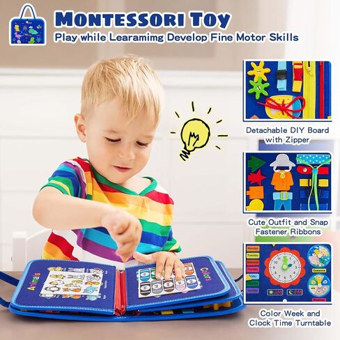 Montessori Busy Board for Toddlers 1-4 Years Old – Sensory Educational Toy for Fine Motor Skills, Travel-Friendly Activity Book, for Boys & Girls, Pink in Kuwait
