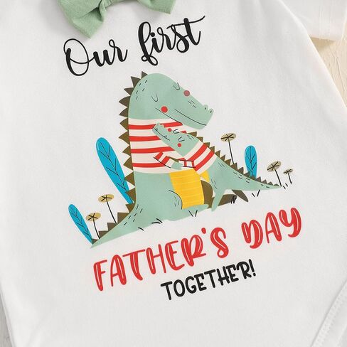 Karuedoo My 1st Father's Day Baby Boy Outfit Short Sleeve Bowtie Romper I Love Dad Suspender Pants Hat 3 Piece Clothes Set in Saudi Arabia