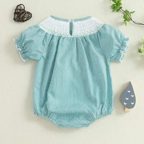 Newborn Baby Girl Hunting Clothes Embroidery Duck Romper Smocked Puff Short Sleeve Camo/Striped/Plaid Bubble Bodysuit in Saudi Arabia
