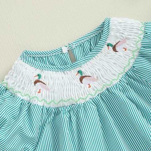 Newborn Baby Girl Hunting Clothes Embroidery Duck Romper Smocked Puff Short Sleeve Camo/Striped/Plaid Bubble Bodysuit in Saudi Arabia
