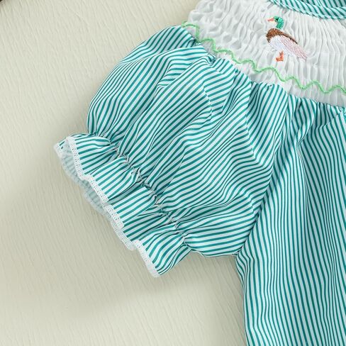 Newborn Baby Girl Hunting Clothes Embroidery Duck Romper Smocked Puff Short Sleeve Camo/Striped/Plaid Bubble Bodysuit in Saudi Arabia