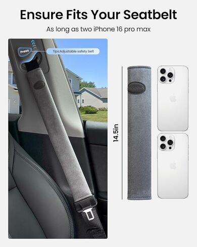 REEVAA 2025 ترقية وسادة غطاء حزام مقعد السيارة، وسادات حزام كتف المقعد، أغطية أحزمة الأمان للنساء والرجال البالغين والأطفال، ملحقات السيارة، 18.9 بوصة، قطعتين، أسود in Kuwait