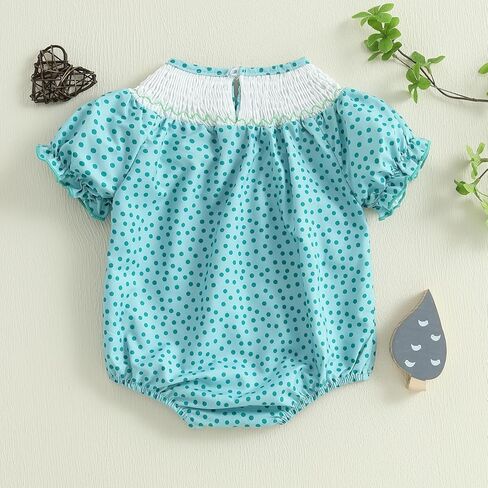 Newborn Baby Girl Hunting Clothes Embroidery Duck Romper Smocked Puff Short Sleeve Camo/Striped/Plaid Bubble Bodysuit in Kuwait