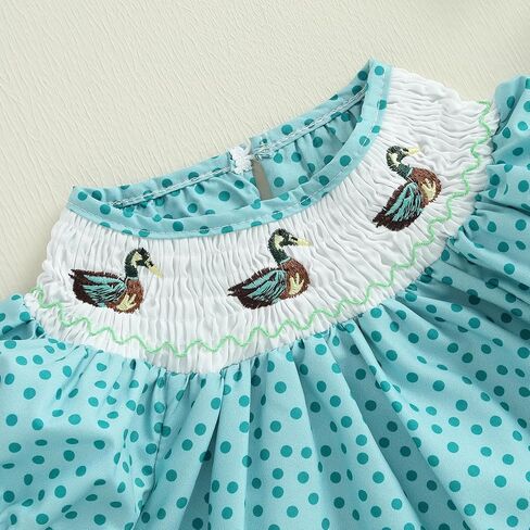 Newborn Baby Girl Hunting Clothes Embroidery Duck Romper Smocked Puff Short Sleeve Camo/Striped/Plaid Bubble Bodysuit in Kuwait