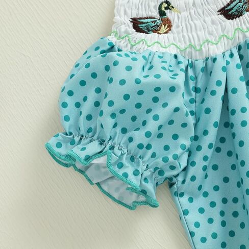 Newborn Baby Girl Hunting Clothes Embroidery Duck Romper Smocked Puff Short Sleeve Camo/Striped/Plaid Bubble Bodysuit in Kuwait