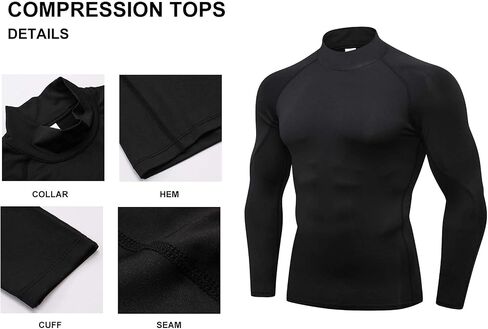 Mens 2 Pack Mock Turtleneck Compression Shirt Long Sleeve Sports Undershirt Athletic Baselayer Running T-Shirt in Saudi Arabia