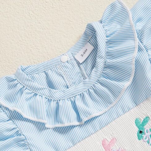 My First Easter Baby Girl Outfit Ruffles Bunny Embroidery Dot Print Smocked Romper Sleeveless One Piece Jumpsuit in Saudi Arabia