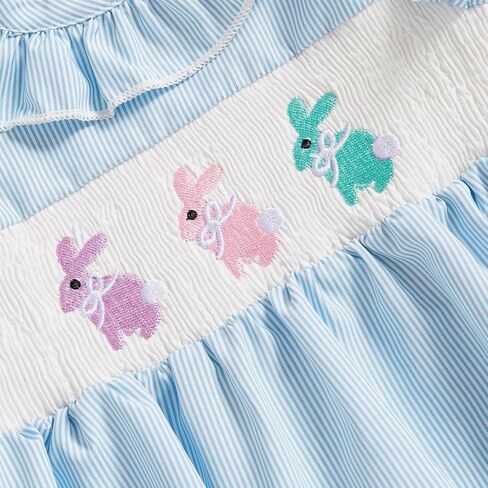 My First Easter Baby Girl Outfit Ruffles Bunny Embroidery Dot Print Smocked Romper Sleeveless One Piece Jumpsuit in Saudi Arabia