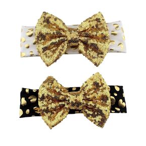 Baby Girl Leopard Headband 5'' Glitter Big Bow Headbands Toddler Infant Elastic Sequin Bowknot Headband Metallic Bronzing Gilding Gold Hairband Turban Headwrap ZHB44 (Sequin Style, One Size)