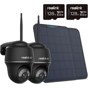 REOLINK Argus PT Ultra-B 2 Pack Bundle - 4K PT with Solar Panel, 128GB microSD Card, Security Camera Wireless Outdoor, Pan Tilt Solar Powered with 4K Night Vision, 2.4/5 GHz Wi-Fi, 2-Way Talk