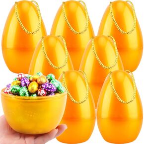 8 Pack 8 Inch Clear Golden Jumbo Easter Eggs with Hanging Rope Large Transparent Gold Fillable Giant Empty Easter Eggs for Easter Hanging Hunt Party Favors