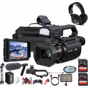Panasonic HC-X2100 UHD 4K 3G-SDI/HDMI Pro Lightweight Camcorder with 24x Zoom (HC-X2100) + Pro Mic + Monitor + Pro Headphones + Case + LED Light + Tripod + 2 x 64GB Memory Card + USB-C Cable + More