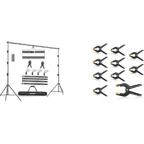 FUDESY 10 x 10Ft Heavy Duty Adjustable Backdrop Stand with 10 Packs Spring Clamps