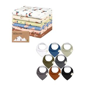 KeaBabies 6-Pack Baby Burp Cloths for Baby Boys and Girls and 8-Pack Baby Bandana Bibs - Large Baby Burp Cloths, Burping Cloths for Babies - Drool Bibs for Baby Girl, Baby Boy