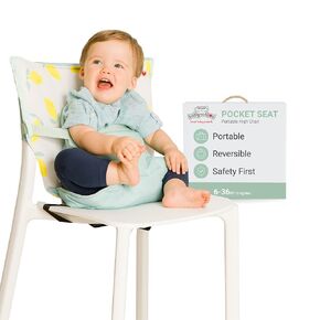 BabyToLove Pocket Seat | Portable High Chair | Lightweight On The Go and Easy to Carry | Travel Must Have | Green Tropic