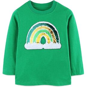 St Patrick's Day Shirt for Boy Girl Lucky Clover Shamrock Flip Sequin T-Shirt Long Sleeve Rainbow Tops