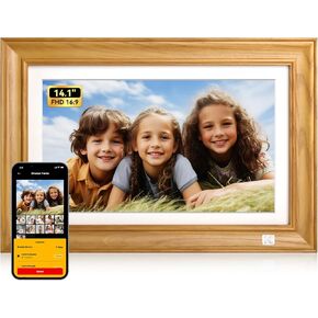 KODAK 14.1Inch WiFi Digital Picture Frame,1920x1080 IPS FHD Touchscreen Digital Photo Frame with 32GB Storage, Easy Setup to Share Photos or Videos, Best for Family and Friends(Real Wood Frame)