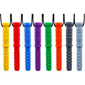 Chew Necklaces for Sensory Kids 8Pcs Cylinder Shape Sensory Chewy Toys for Autism Girls and Boys, ADHD Toddler, Adult