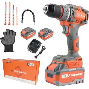 Cordless Drill Driver Kit, 20V High Performance, 1/2'' Keyless Chuck, 2×4.0 Ah Li-ion Battery, 2 Variable Speed Control, 20+1 Torque Setting, Versatile Drills For Electric Drilling and Screwing