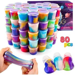 80 Pack Slime Party Favors Kit, Mini Galaxy Slime Stretchy Stress Relief for Kids, Girls and Boys Classroom Reward, Valentines Day Party Supplies, Student Gifts, Goodie Bag Stuffers