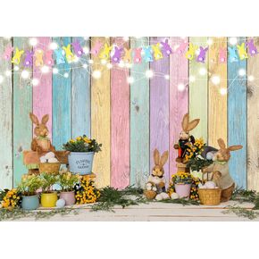 LYCGS 7X5ft Easter Backdrop Spring Backdrop Colored Wood Backdrop Easter Backdrops for Photography Easter Themed Party Backdrop Easter Decorations Banner X-206