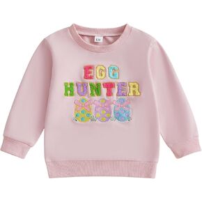 Toddler Boy Girl Easter Outfit Egg Hunter Embroidered Long Sleeve Sweatshirt Oversized Pullover Sweater Kid Clothes