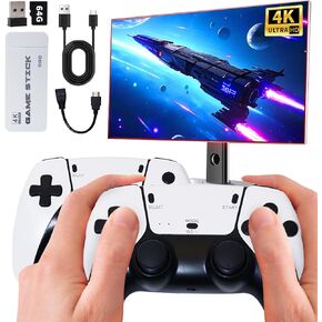 Wireless Retro Game Console Stick 4K，Retro Game Stick with Built-in 20+ Emulators, 20,000+ Games, 4k Hdmi Output & 2.4GHz Wireless Controller, Retro Game Emulators, Plug & Play TV Video Games(64G)