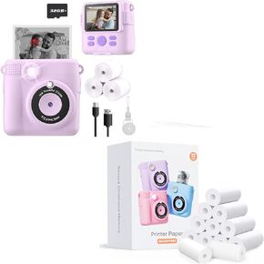 Purple Instant Print Camera*1&12 Rolls Print Paper*1