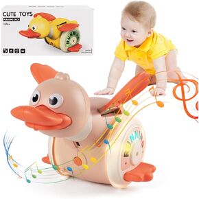 Dancing Duck Toy,Infant Crawling Toys for Encourgaing Baby Walking & Moving,360 Rotating Musical Tummy Time Toys with Lights, for 0-3-6 6-12 12-18 Months Baby Gifts(Blue)