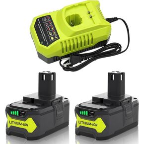 Upgraded 6000mAh P108 & P117 Charger Replacement for Ryobi 18V Battery and Charger Combo Compatible with Ryobi 18V Battery P102 P103 P104 P105 P107 P190 P109 Cordless Power Tools (Green)