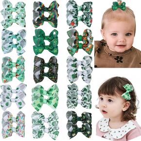 30Pcs 3Inch St. Patrick's Day Hair Bows Clips Shamrock Alligator Bow Hair Accessories Green White Clover Boutique Hair Clips Lucky Irish Party Bowknot Tree Hairpins Barrette for Girls